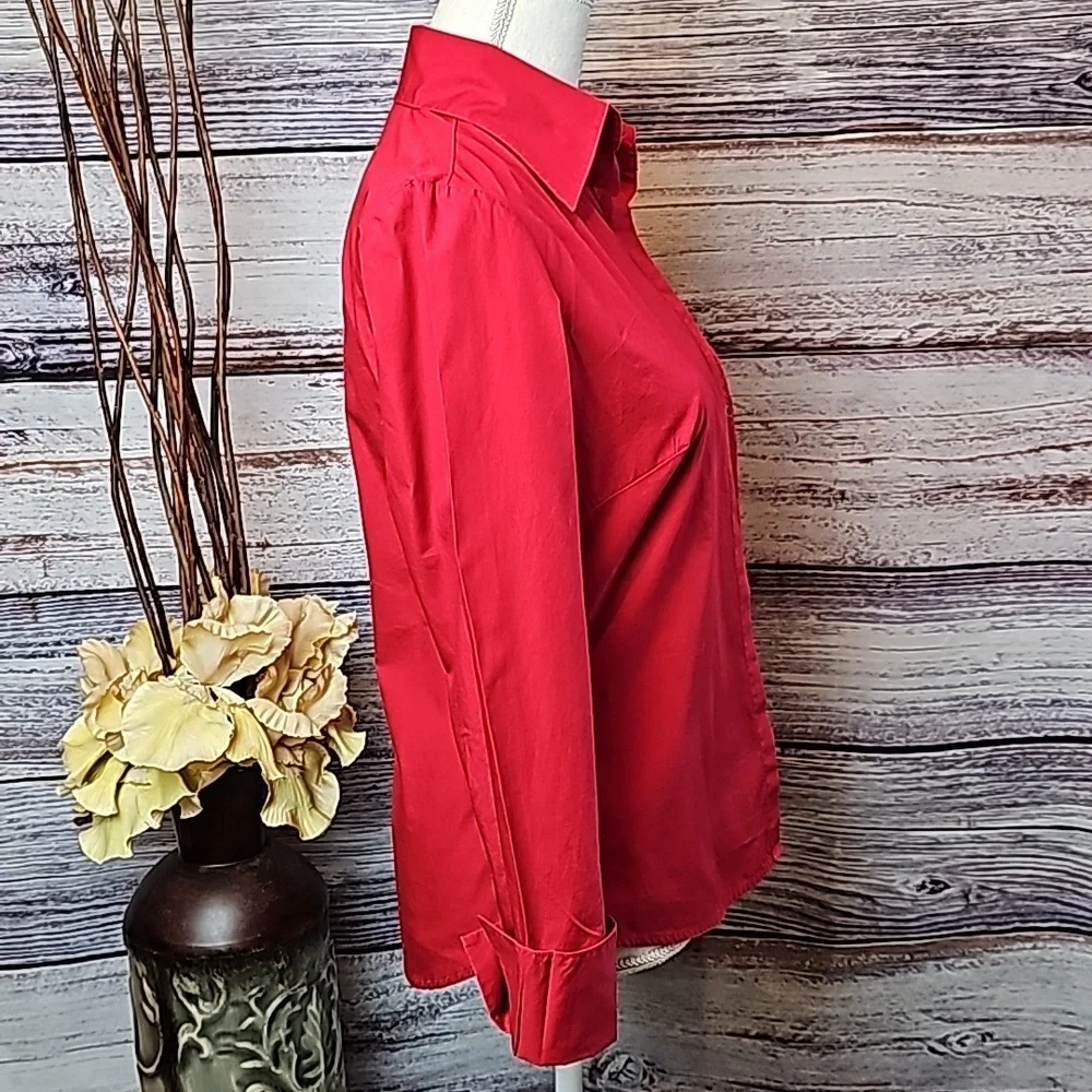 NEW THE LIMITED RED FLORAL CUTOUT TUXEDO CUFF BUTTON-UP BLOUSE